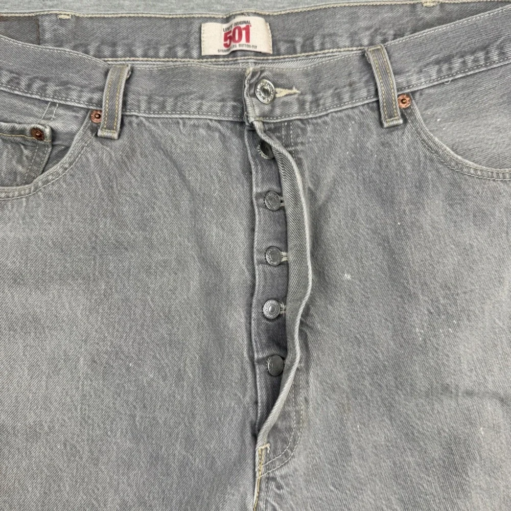 Levis 501 Mens Grey Grunge‎ Y2K Button Fly Denim Jeans 42x32 (Measures 38x30)